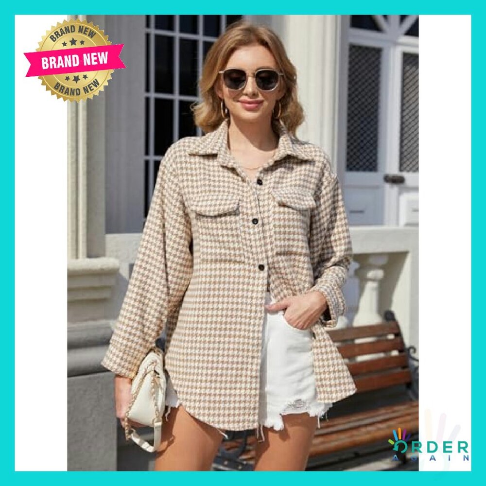 Oversized Houndstooth Shacket Button Down Flannel… - image 3